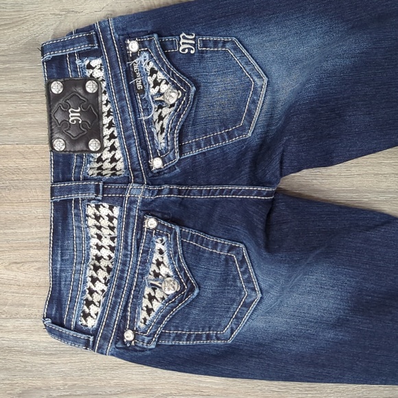 Like New Houndstooth Miss Me Skinny Kid Rise Sequin Jeans 25x31 - Picture 3 of 9